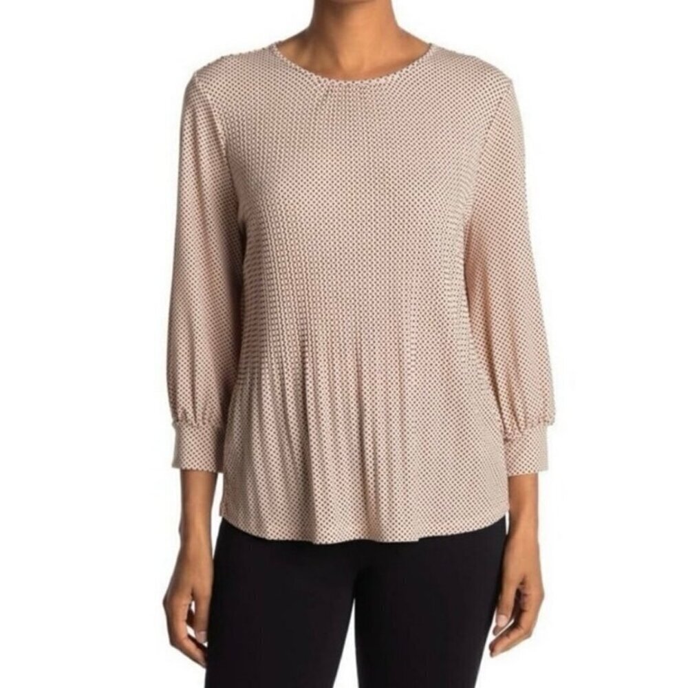 Adrianna Papell Light Pink Black Polka Dot Blouse Women’s Medium 3/4 Sleeve